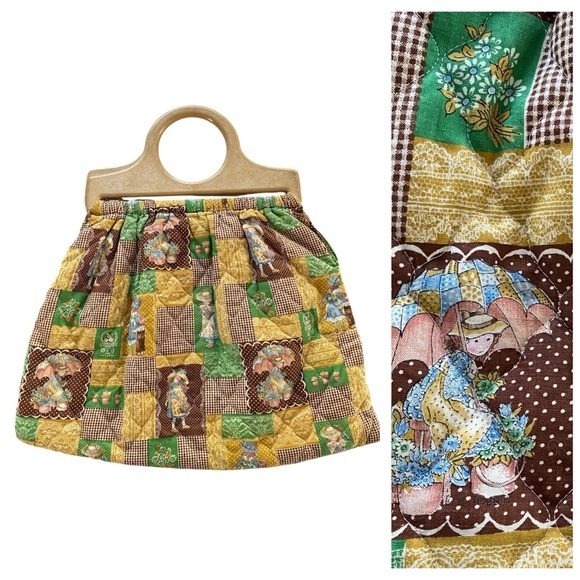 Holly Hobbie Handbags - Vintage Holly Hobbie Patchwork Wood Handle Bag Purse Totebag